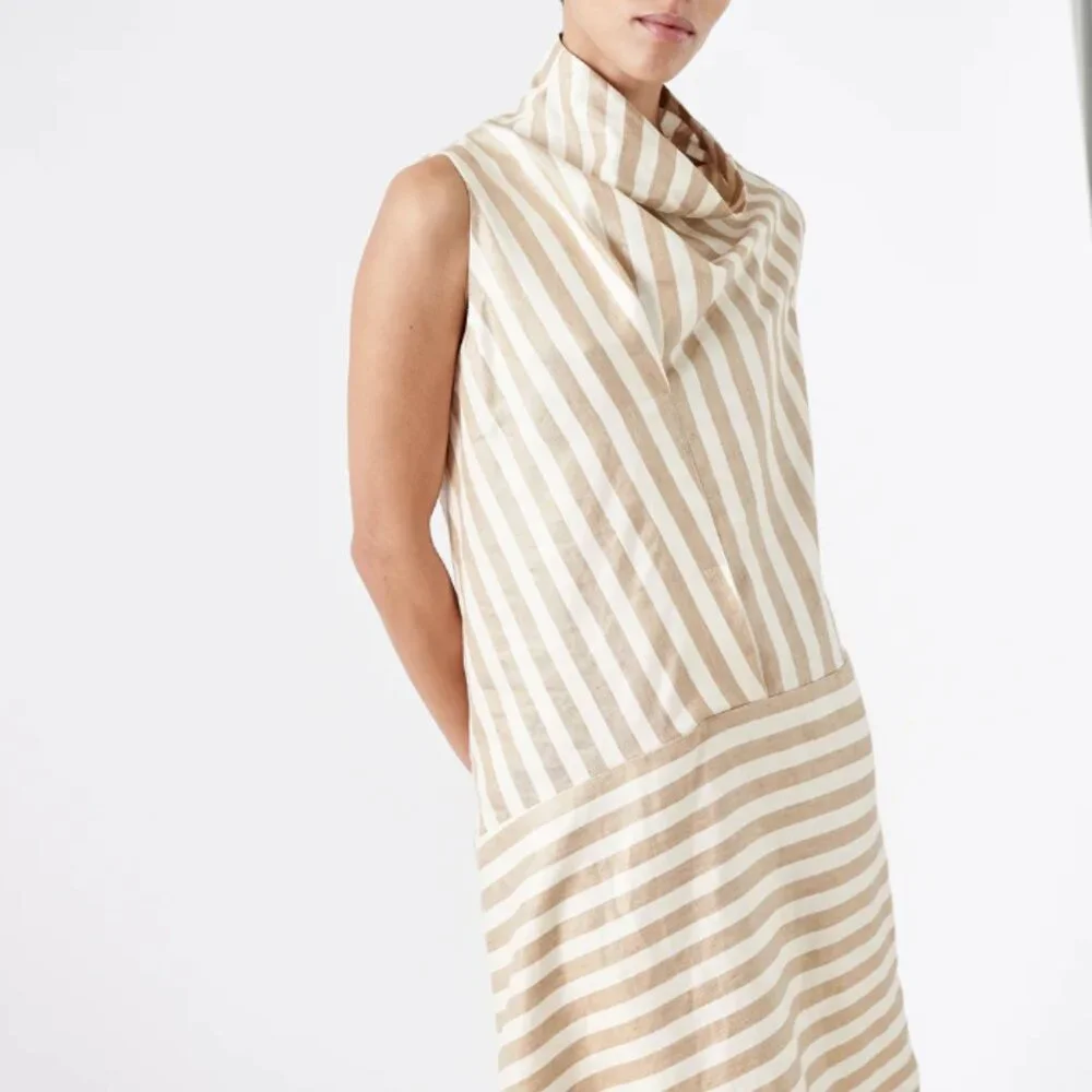 Zero + Maria Cornejo Sleeveless Stripe Folded High-Neck Dress Size 12
